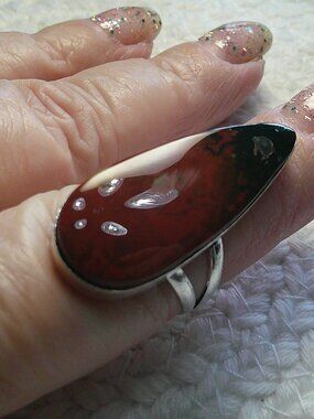 Natural BLOODSTONE Handmade Sterling 925 Ring Size 8.75 #604E